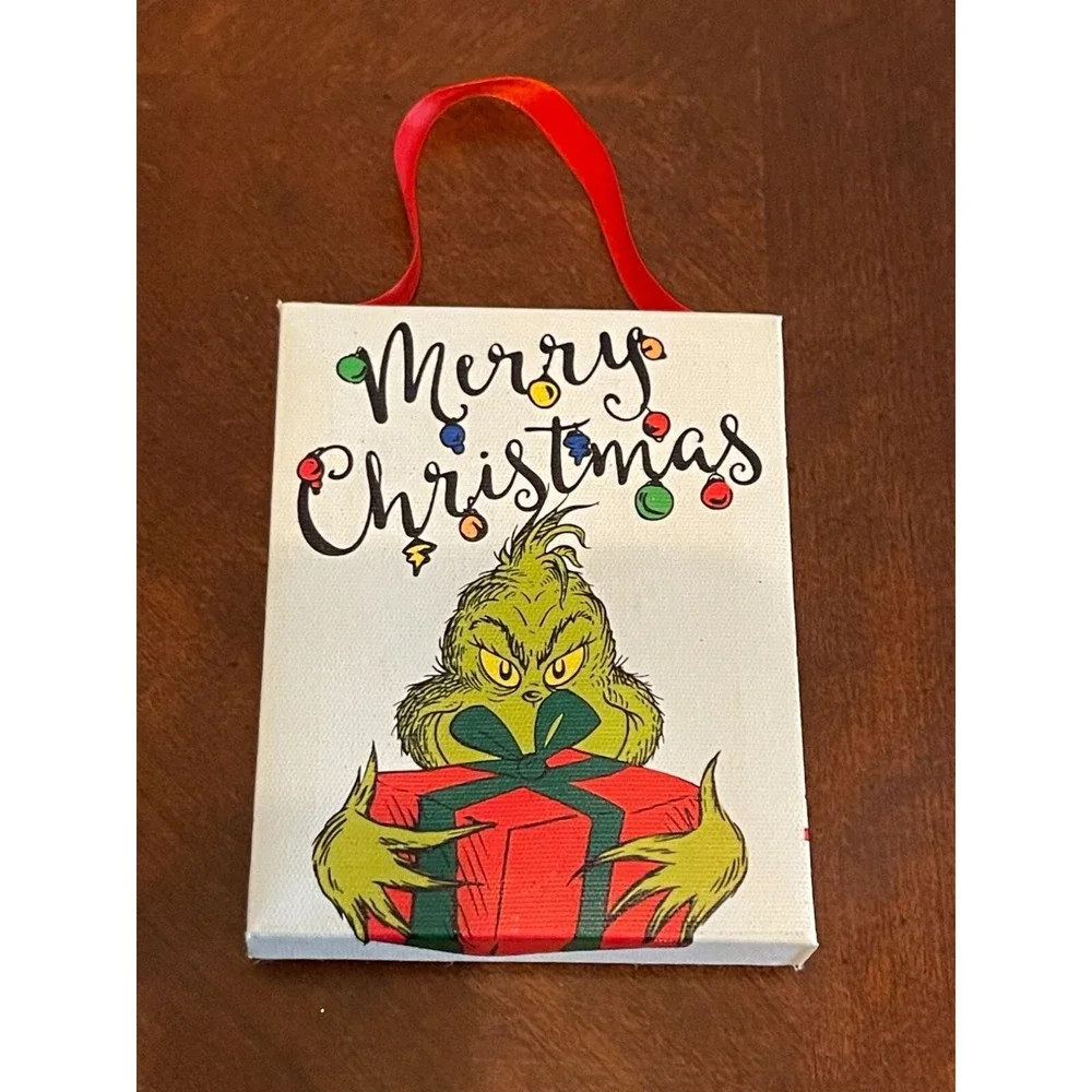 Set Of 2 Grinch Christmas Light‎ Up Canvas Xmas Tree Ornament grinchmas